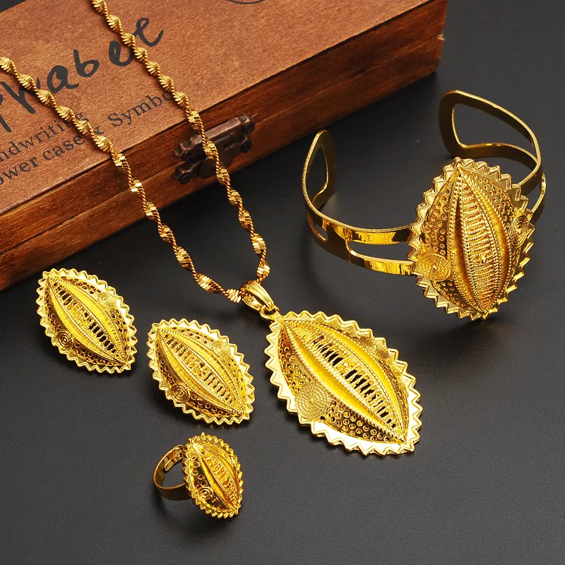 Gold Ethiopian Traditional Jewelry Set Collier Boucles d'oreilles Bracelet Men Erythrée Ensembles pour les femmes39s Habesha Mariage Bridal GIF5527478