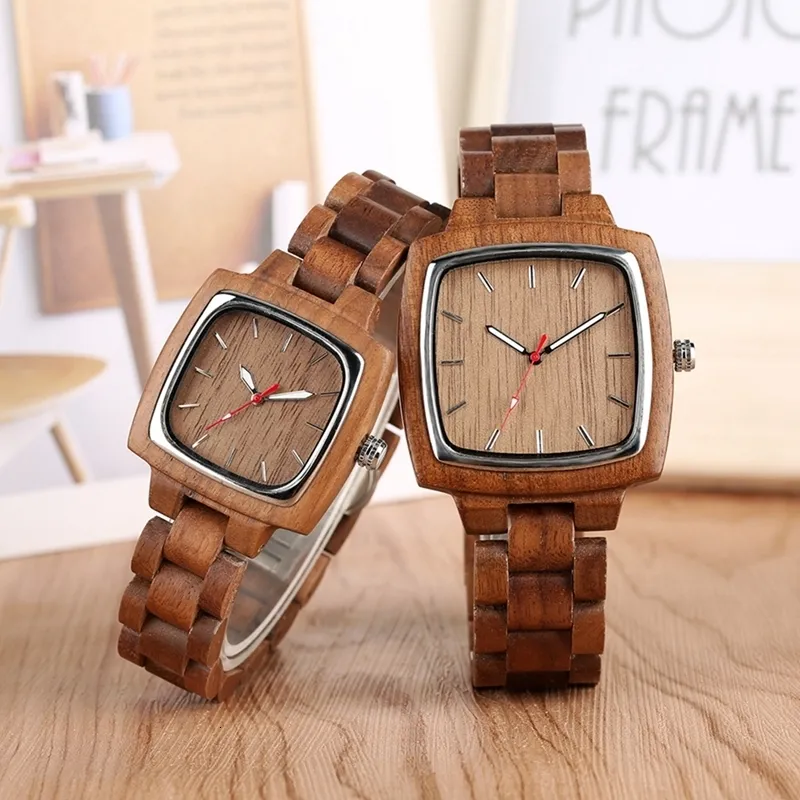 Orologi in legno in noce unico per amanti Coppia di uomini guardano donne Woody Band Reloj Hombre 2019 Clock Male Hours Mash Top Souvenir Gifts CJ191116