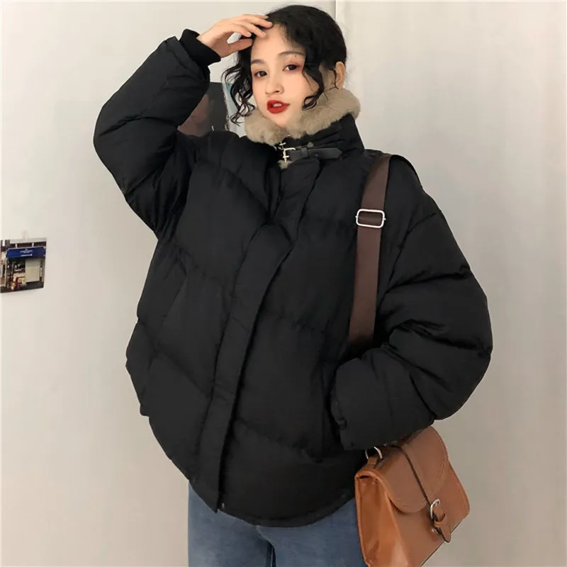 Women`s Down & Parkas Womens Winter Jacket Casual Fashion Fur Collar Standing Outwear Warm Clothes Loose Thicken Doudoune Femme