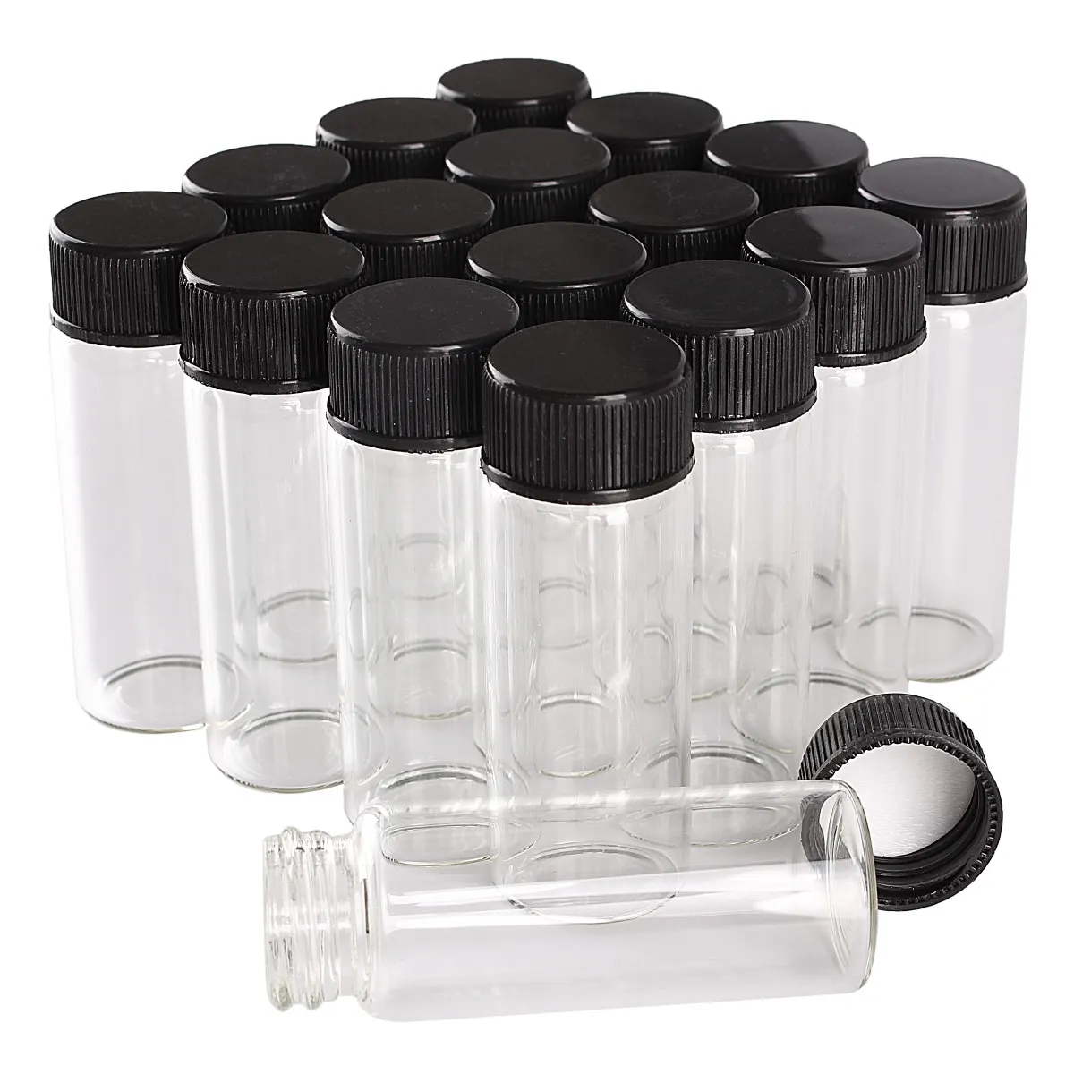 Lots 100 pièces 14ml 22*60mm bouteilles en verre avec bouchons en plastique noir pots à épices bouteille de parfum artisanat d'art