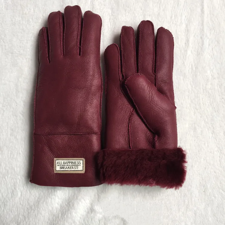 シープスキンレザー明るい手袋女性冬の暖かいファッションの防風の防曇の手袋
