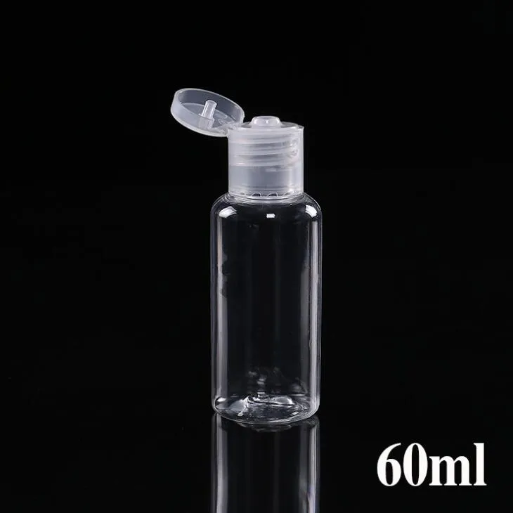 60ml PET plastic bottle with flip cap transparent round shape bottle for makeup remover disposable hand sanitizer gel LX1846