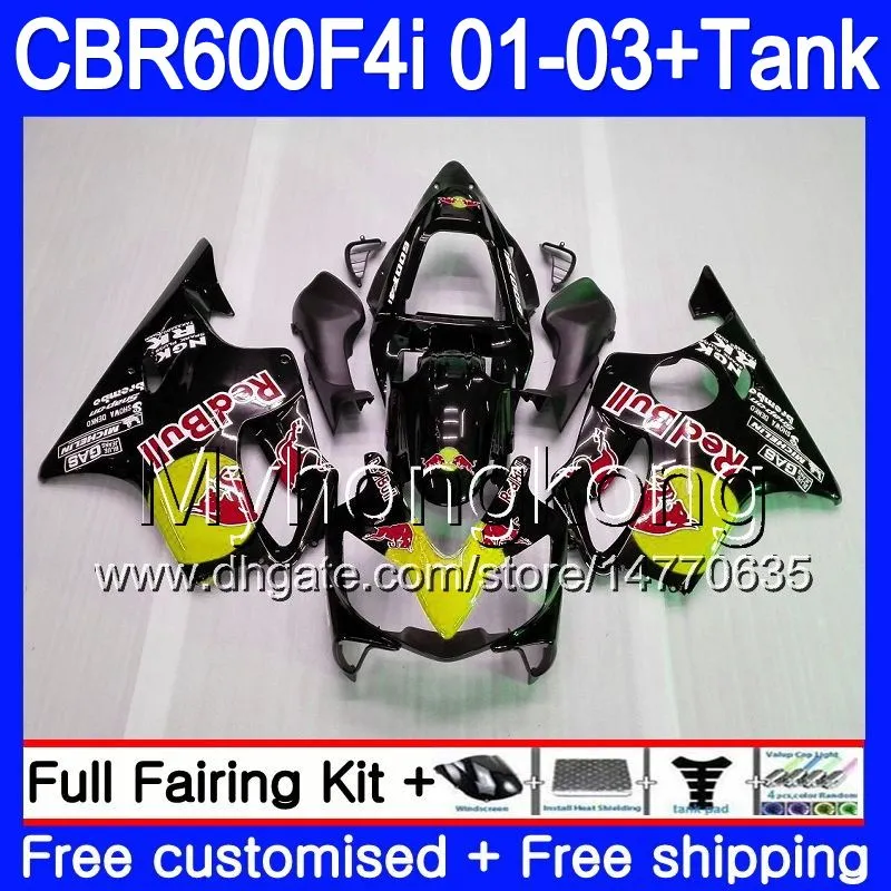 Ciało + zbiornik dla Honda CBR 600F4i CBR600FS CBR600F4I 01 02 03 286HM.57 CBR600 F4I 600 FS CBR 600 F4I 2001 2002 2003 2003 owiewki żółty czerwony gorący