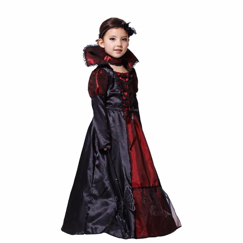 Atacado-crianças meninas gótico vampiro de halloween trajes para crianças princesa cosplay traje longo carnaval festa vestido