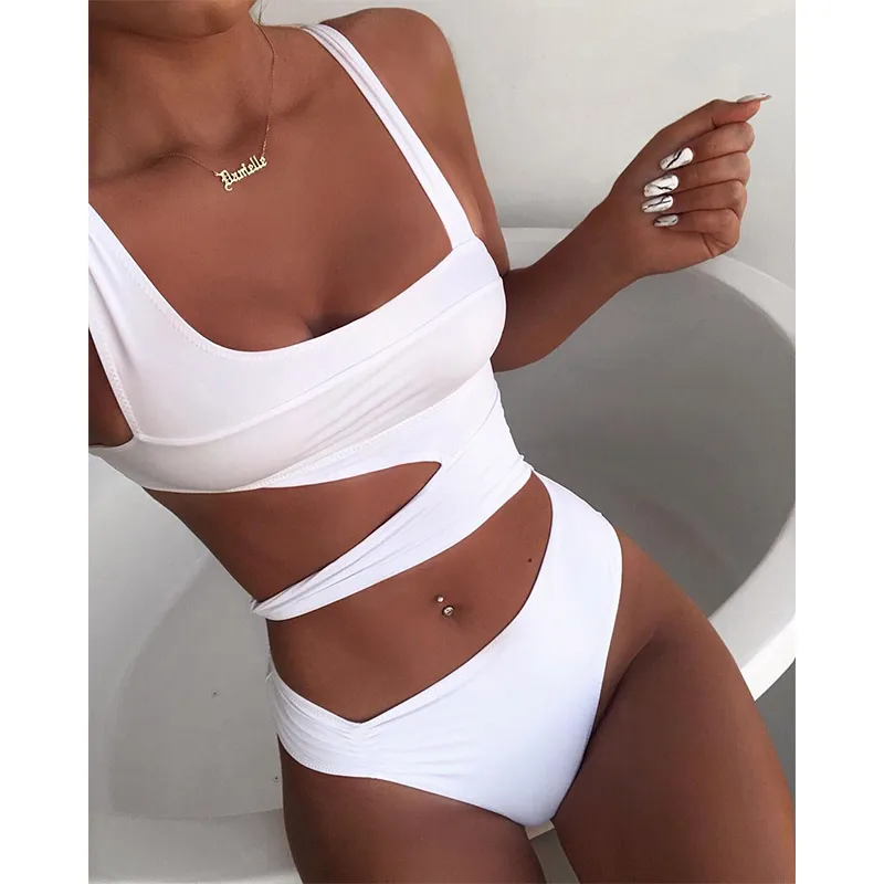 Sexy White One Piece Swimsuit Women Cut Out Swimwear Push Up Bathing Suits Beach Wear Swimming Suit For Women