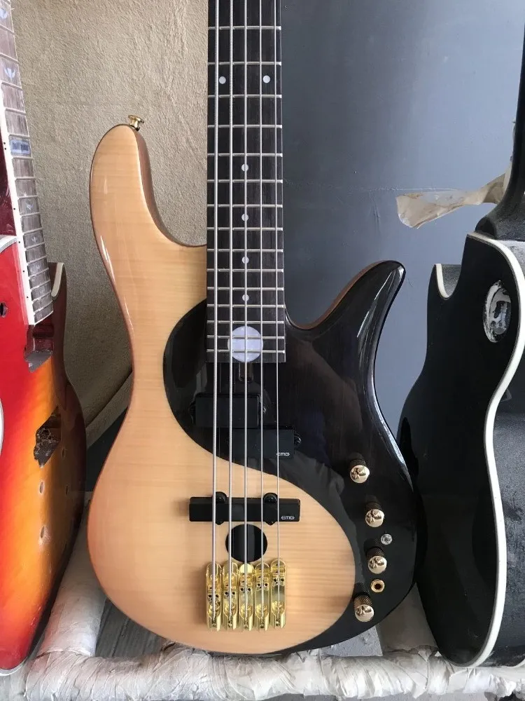 Özel toptan Foderaa aktif 5-string baskin donanım bas gitar yin ve yang bas, özelleştirilmiş hizmetler sağlar