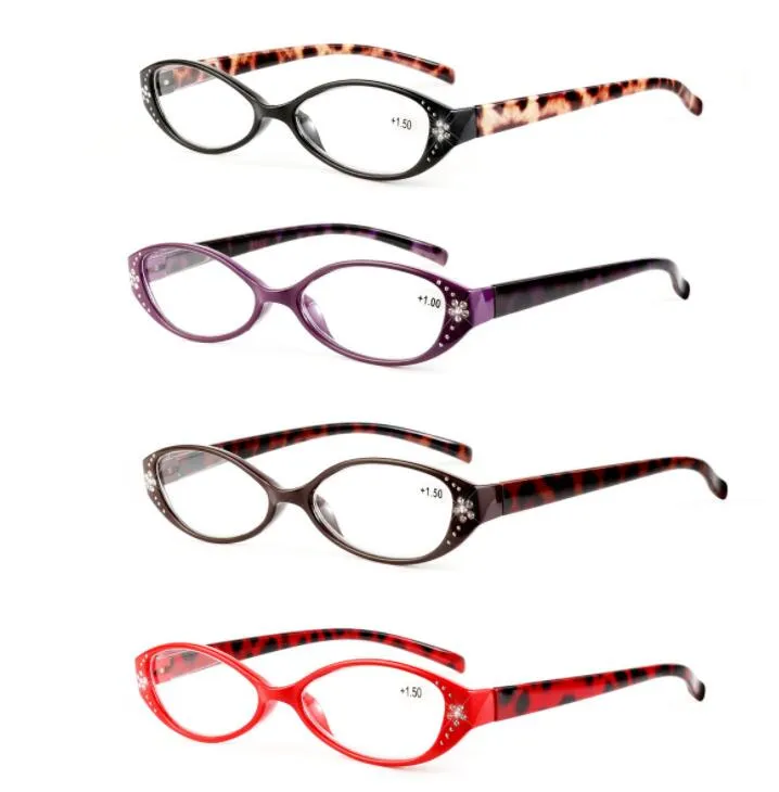 Леопардовые очки для чтения для чтения для читателей PRESBYOPIA + 1.0 / + 1.5 / + 2.0 / + 2,5 / + 3,0 / + 3,5 хрустальных горный хрусталь украшения пресбиопические очки LJK1479
