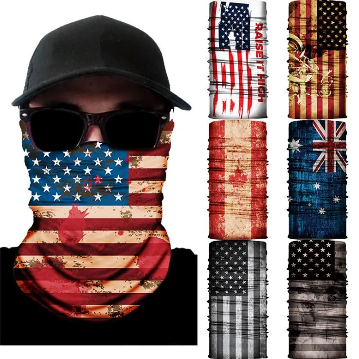 3d flaga Jednolite Magiczne Szalik Outdoor Neck Maska Sport Wędkarski Kolarstwo Polowanie Wycieczki Bandana Tube Tube Scarf Party Maski OOA7821