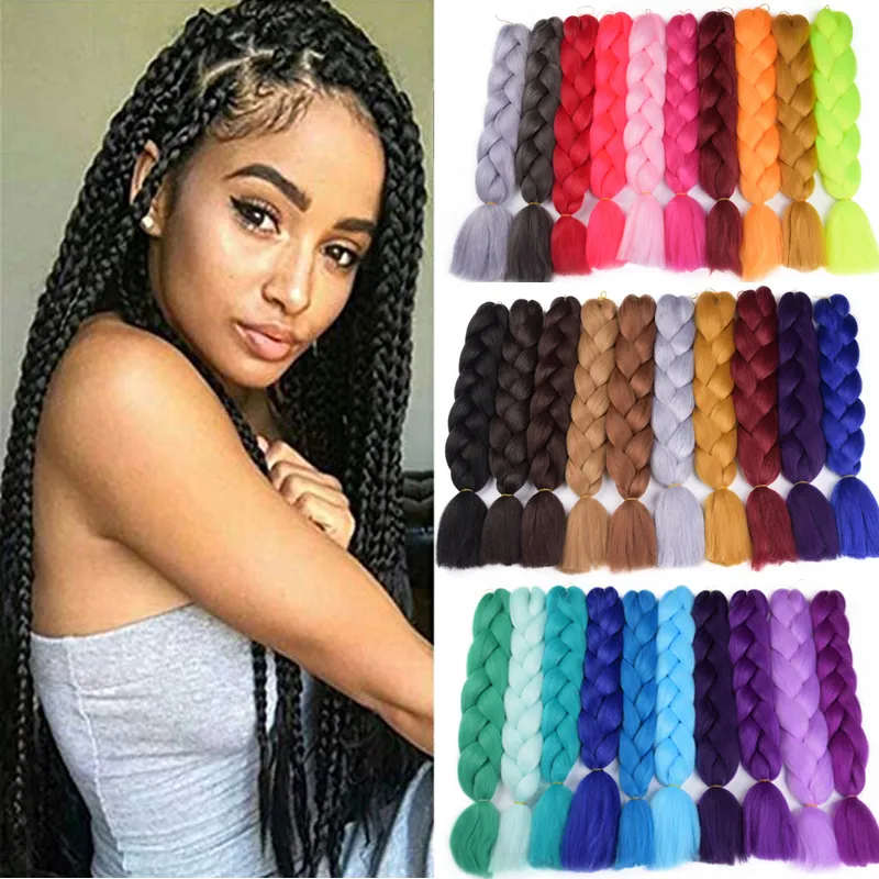 24 Inch Jumbo Braiding Hair 5pcs Kanekalon Hair Nature Pure Color High Temperature Synthetic Braiding Hair