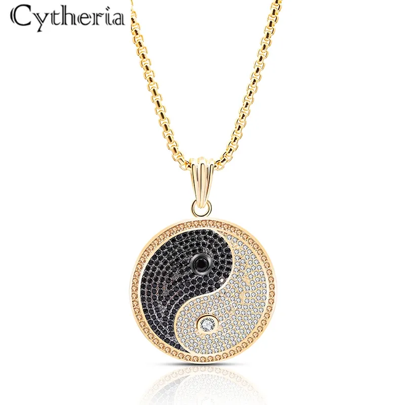 Yinyang taiji männer kristall strass halskette anhänger gold silber farbe mode männlichen schmuck party geschenke