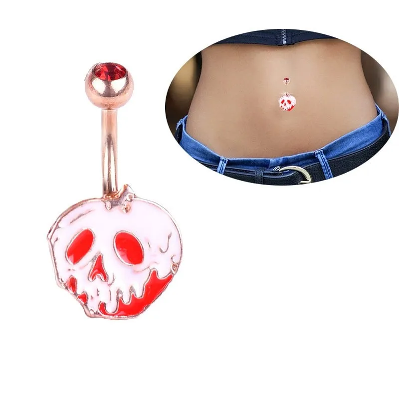 Acciaio inossidabile Barbell Drip Oil Pumpkin Head Skull Dangle Rose Gold Ombelico Anelli per ombelico Gioielli per piercing