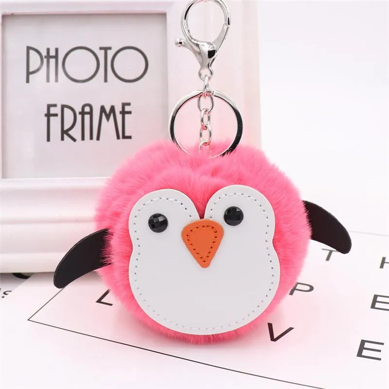 15 sztuk / partia Fluffy Ball Jewelry Cute Furry Penguin Breloki Dla Kobiet Dziewczyny Torba Wieszak Faux Rabbit Fur Car Key Pierścień Pompon