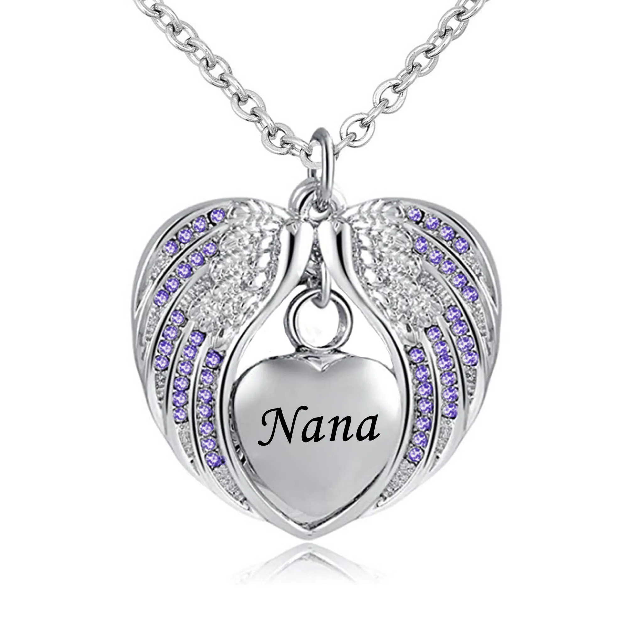 Cremation Jewelry with Angel Wing Urn Necklace for Ashes Birthstone Pendant Holder Heart Memorial Keepsake -Nana