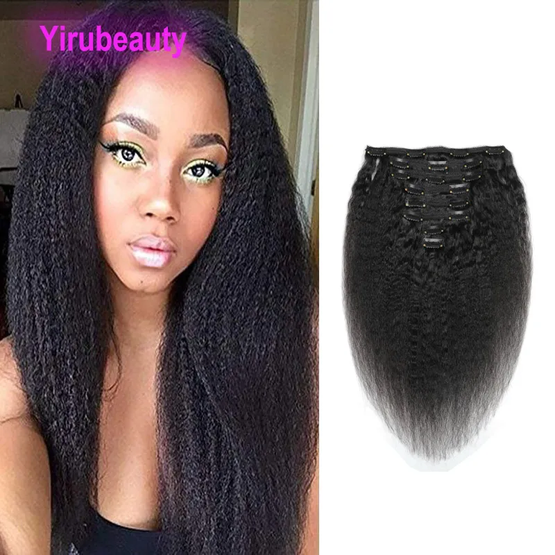 Peruvian Virgin Hair Kinky Straight Clip In Hair Extensions 100% Human Hair 120g Natural Color Wholesale Clip-ins