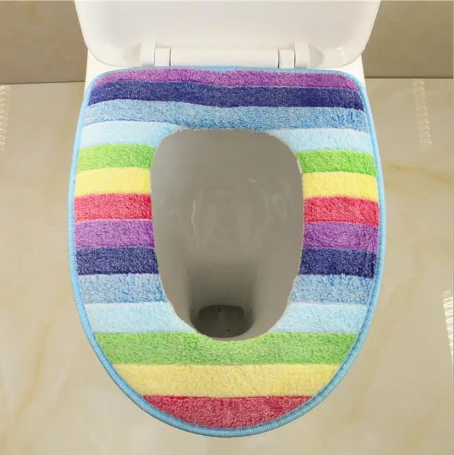 three kinds corduroy waterproof toilet seat cushion rose silk toilet cushion cover wholesale flannel rainbow strip Magic stick toilet seat