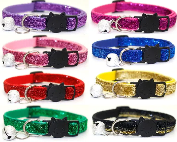 Collier pour animaux de compagnie chat tête boucle de sécurité petit chien patch paillettes cloche collier GB937