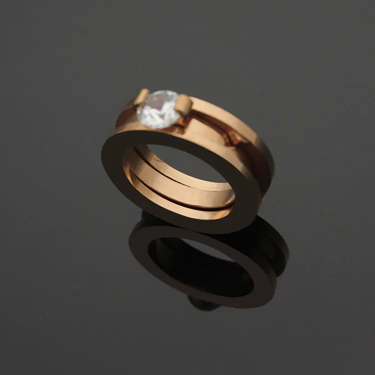 Wholesale-L titanium steel diamond ring two-piece two-in-one couple 18K gold men and women ring jewelry