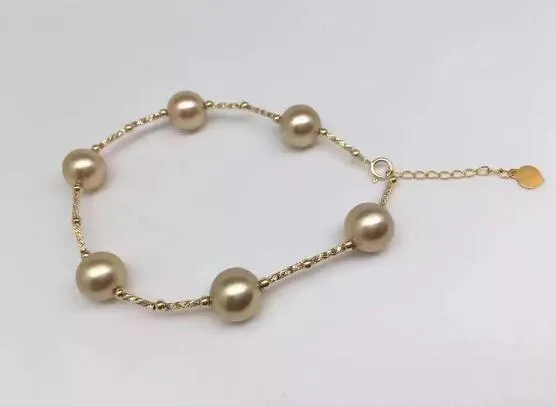 Encantador par de pulsera de perlas de oro natural del Mar del Sur de 12-14 mm, 7,5-8 pulgadas
