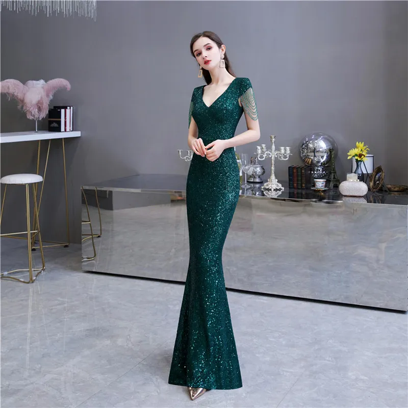 Emerald Green Mermaid Evening Gown With Long Sleeve