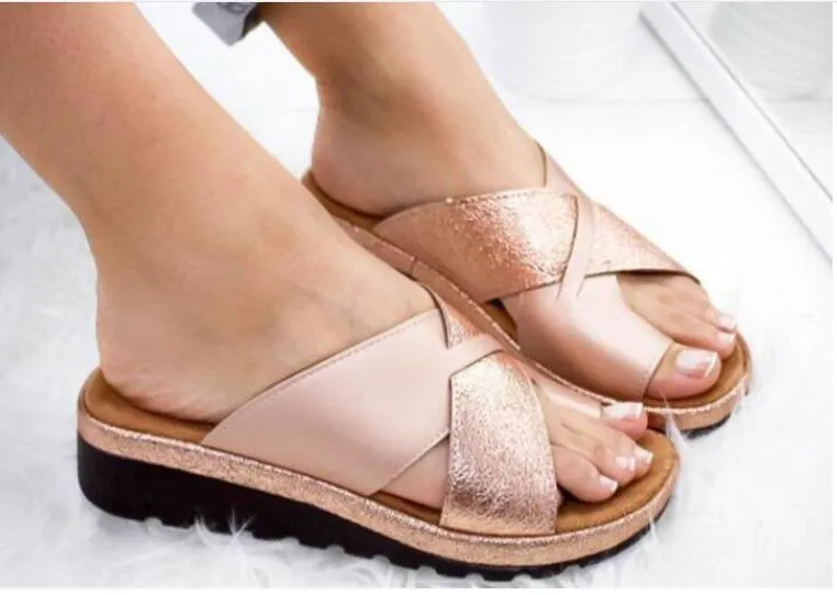 Best selling womens fashion outdoor causal slide sandals women leather wedge slippers size 35-43