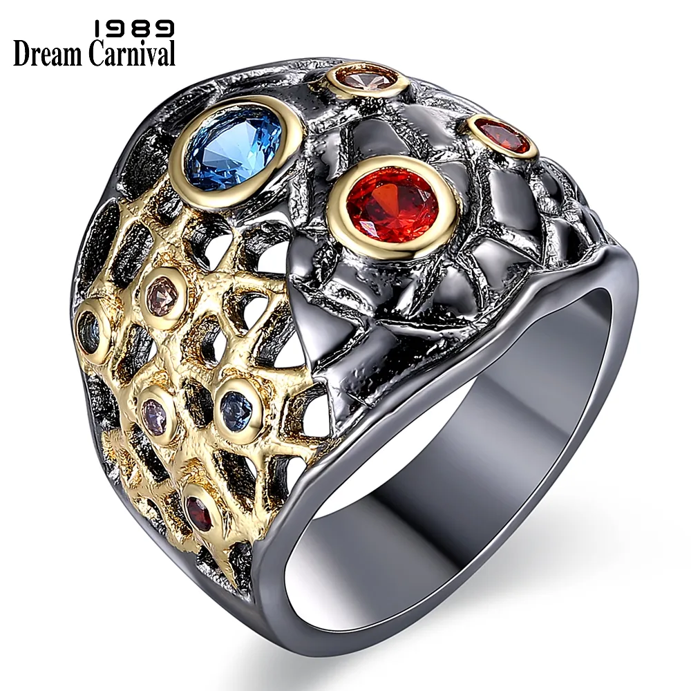 Bague gothique de Dreamcarnival 1989 pour femmes à moitié Voir à travers design Zirconia Bezel Nouvelle Arrivée Hip Hop Street Mode WA11534