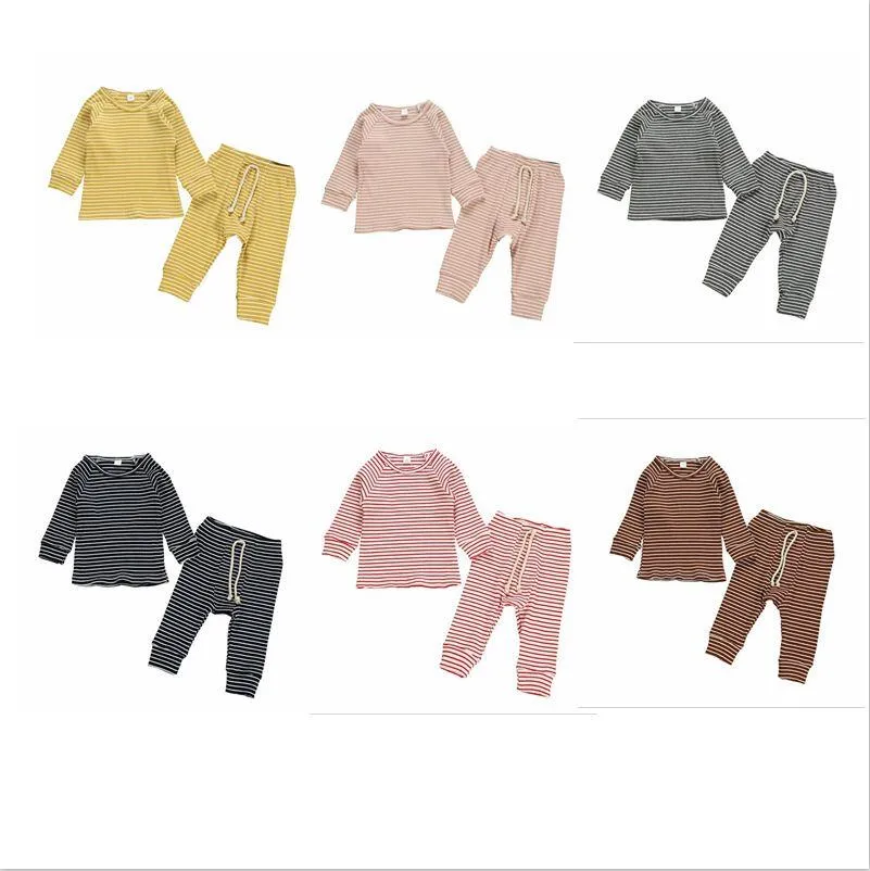 Bébé Designer Vêtements Enfants Rayé Vêtements De Nuit Ensembles Garçons Filles À Manches Longues Haut Pantalon Pyjamas Homewear Coton Vêtements De Nuit Costumes C819