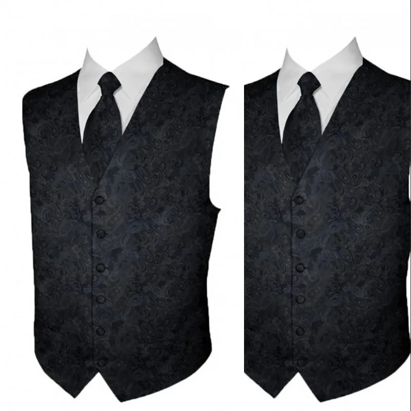 Svart Print Groom Västar 2019 Singelbröst Män Väst för Prom Formell Groomsmen Vest Wedding Waistcoat