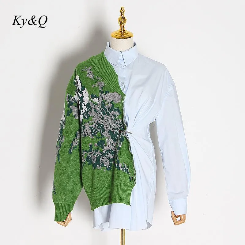 High Quality 2020 Spring Pattern Embroidery Shirt Patchwork Women Tops Vintage Long-sleeved Pullover Knit Sweater Chic Clothes