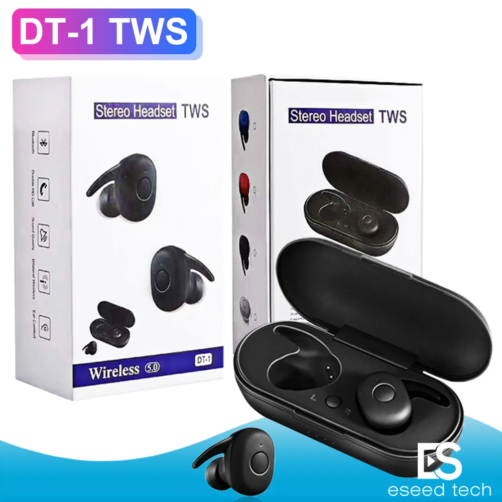 DT-1 TWS Mini auricolare Bluetooth wireless per Xiaomi Huawei Auricolari stereo mobili Sport Ear Phone con microfono Scatola di ricarica portatile