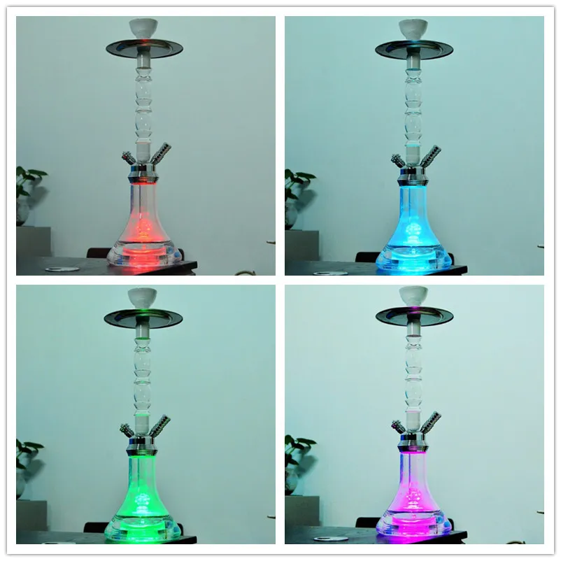 21.25 inch Hoogte Acryl Ronde Hookah Bong Set Afstandsbediening Gecontroleerde LED Lichtglas Waterpijp Roken SHISHA Sigarettenfilter Arabische gereedschappen Accessoires