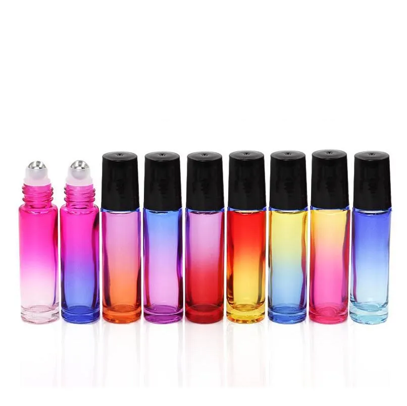 Mini 10ml rolo na garrafa de vidro para fragrâncias óleos essenciais bola de rolos de aço inoxidável de alta qualidade azul / verde / rosa / preto / âmbar