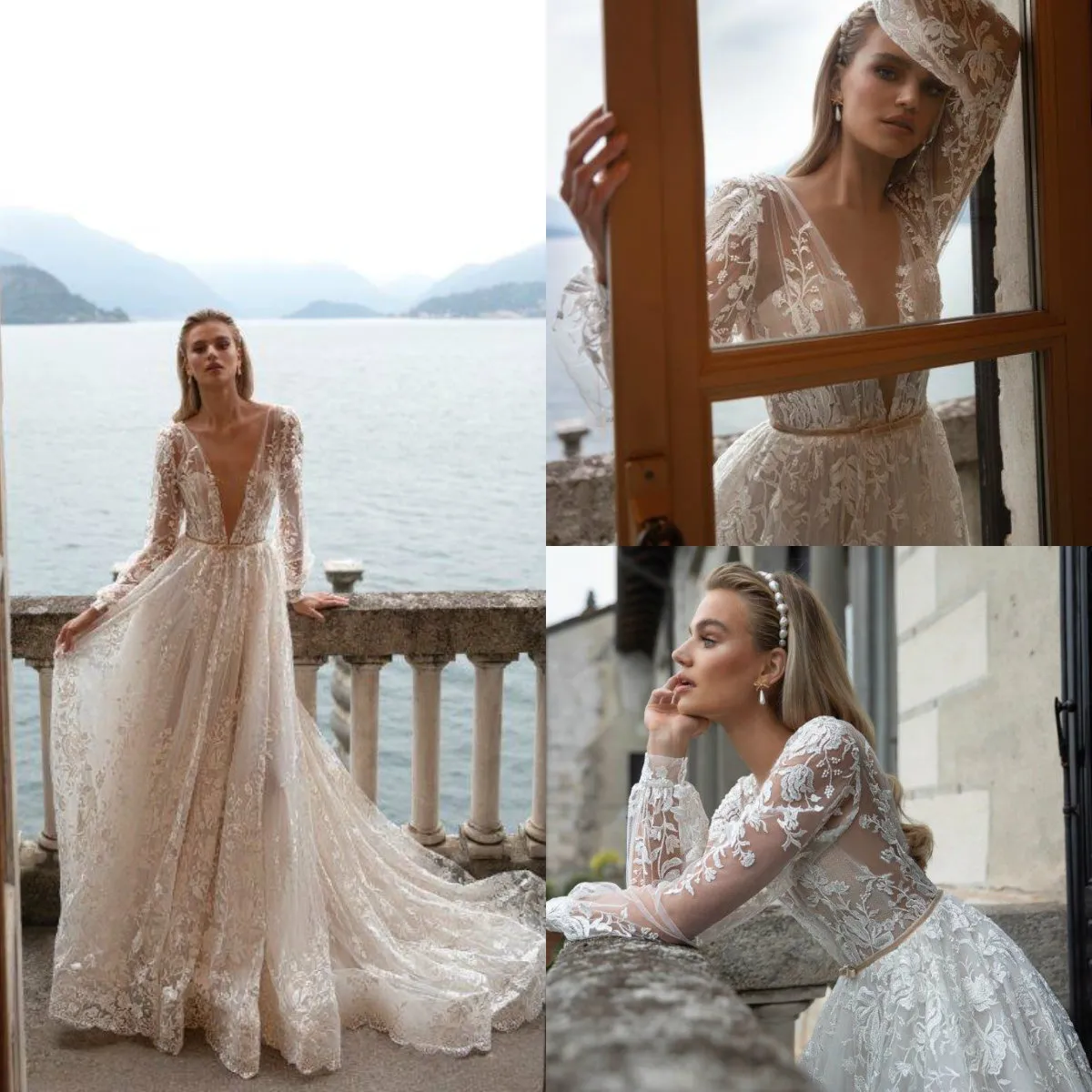 Julie Vino Beach Wedding Dresses Long Sleeves Lace Backless Sexy Wedding Gowns 2020 Deep V Neck Bride Dress vestido de novia