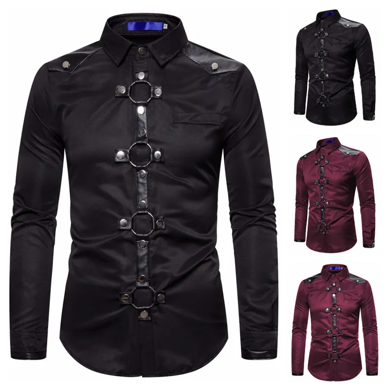 Camisa Delgada Para Hombre 2019 Invierno Nuevo Comercio Exterior Estilo Gotico Remache Camisa De Manga Larga Informal Traje De 19 32 DHgate