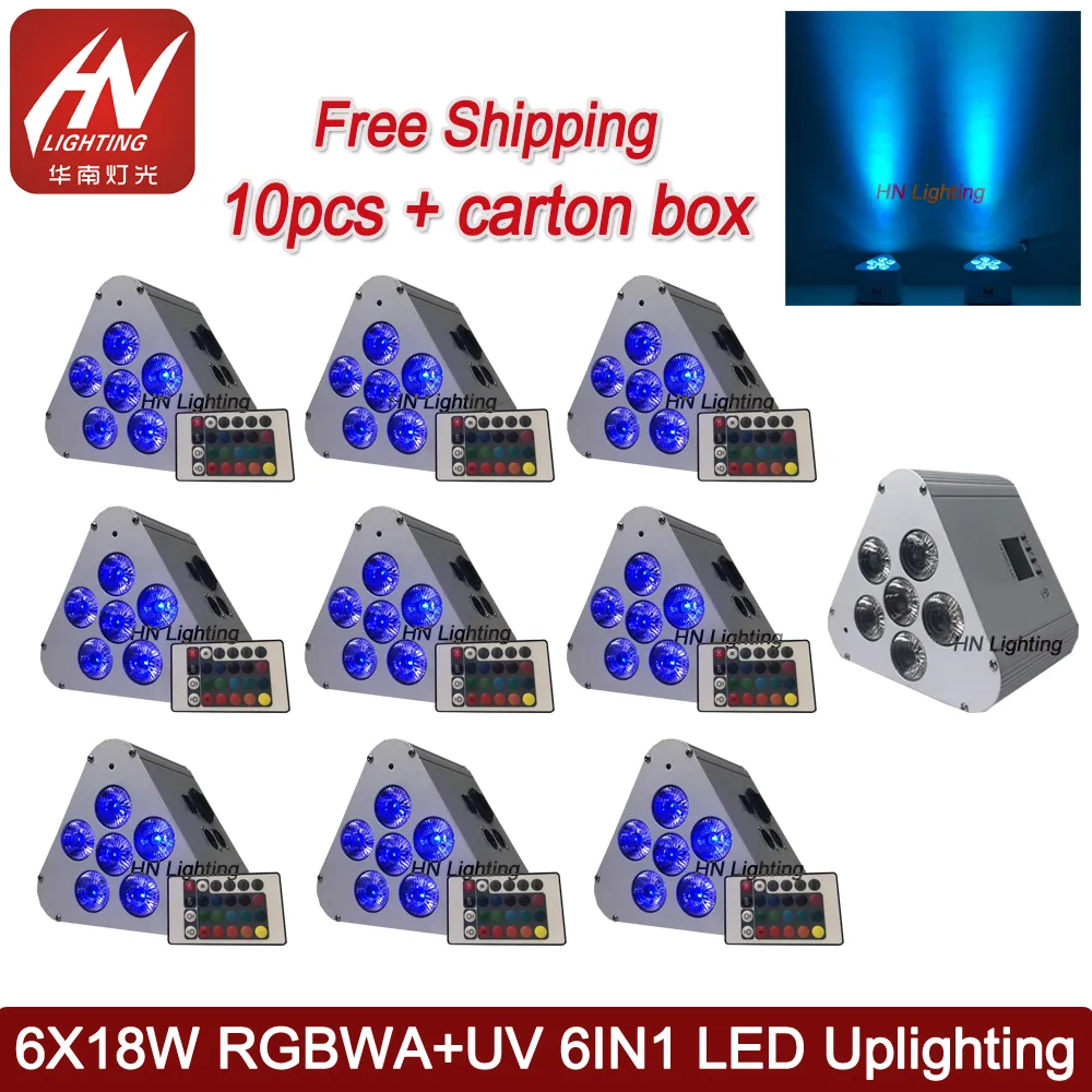 10pcs DJ PAR50 조명 6x18W RGBWA UV 6in1 무선 LED uplight 충전식 배터리 전원 파 수 웨딩 효과 효과 무대 조명 수