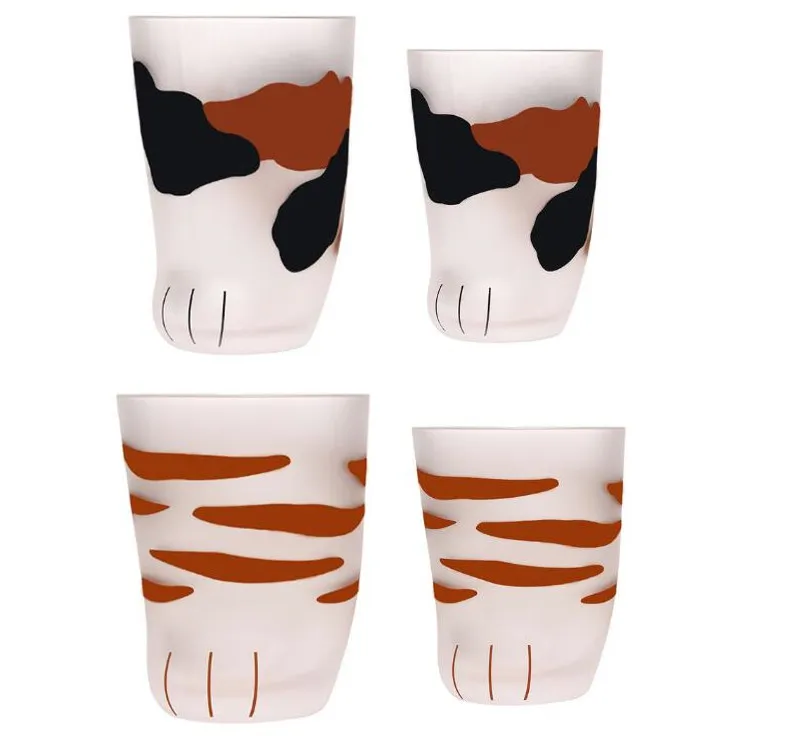 300ml 230ml Cat Claw Cups Bicchiere da latte Bicchiere in vetro smerigliato Cute Cat Foot Claw Stampa Tazza Cat Paw Coffee Bambini Tazze in vetro da latte Bicchiere da 10 once