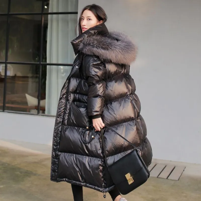 두꺼운 파카 코트 긴 겨울 재킷 여성 다운 후드 칼라 모피 플러스 크기 여성 여자 옷 아웃복 한국어 퀼트