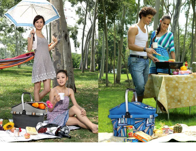Large Aluminum Frame Fabric Picnic Basket With Hoping Collapsible