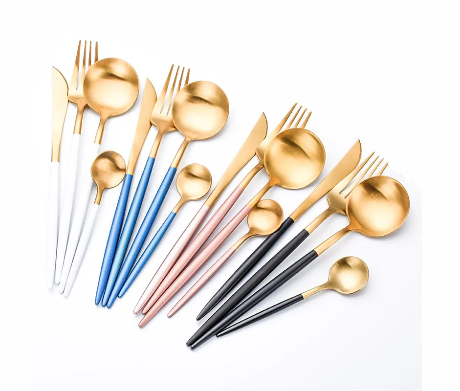 2021 de alta qualidade 4 pcs/conjunto de talheres de ouro portáteis oeste 304 Aço inoxidável Conjunto de mesa de cozinha Acessórios de cozinha 30