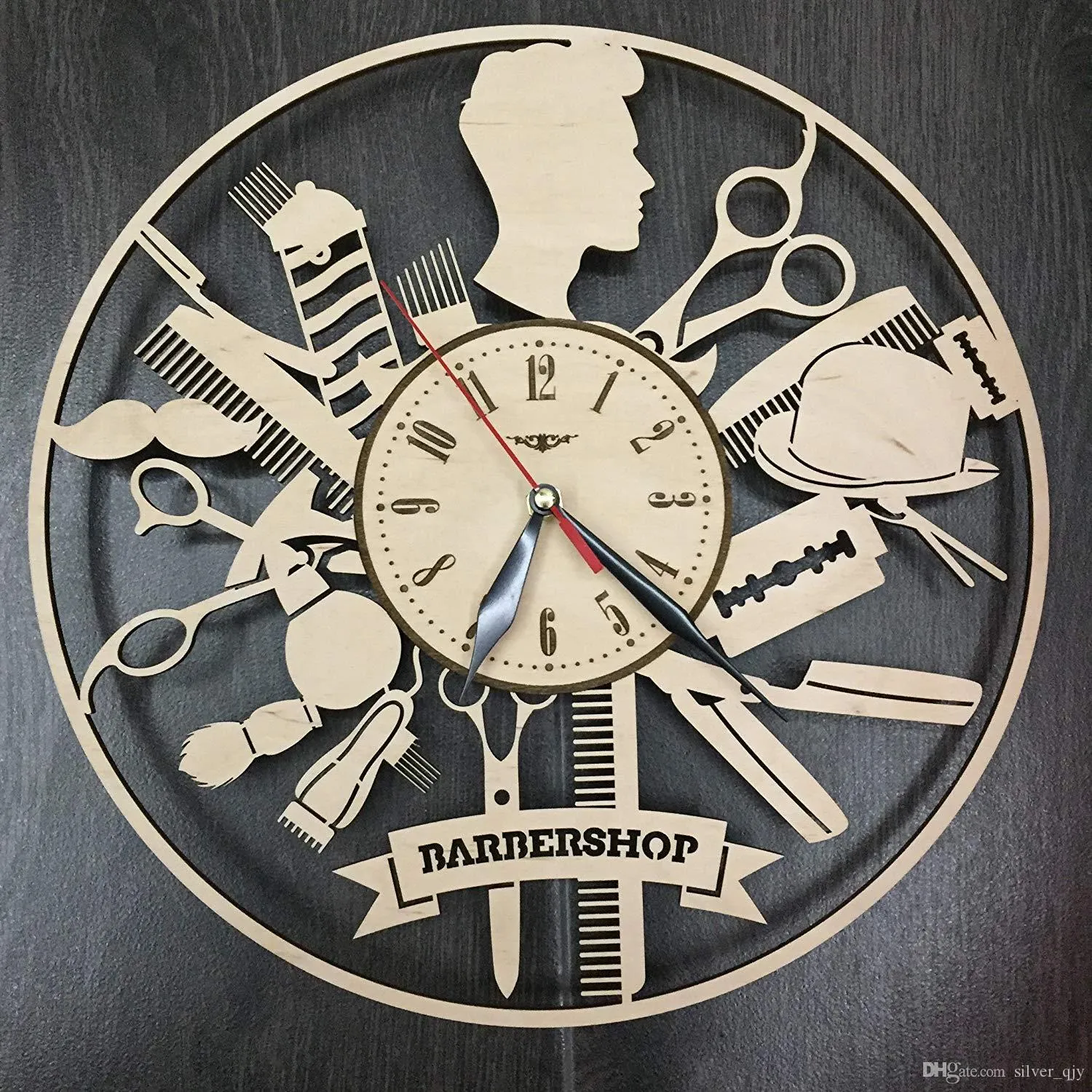 Barber a Reloj De Pared Hecho De Madera Perfecto Y Bonito Corte