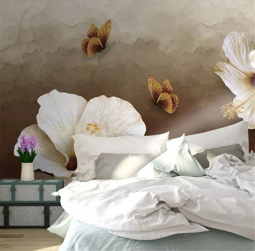  Papel Pintado 3D Flor Mariposa Fondos Para Dormitorio
