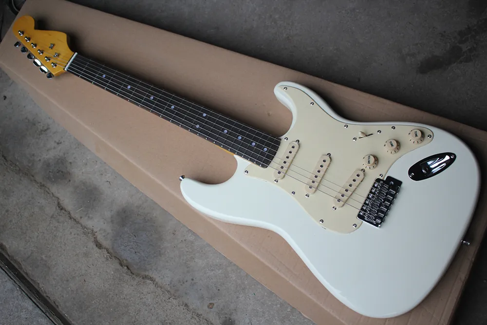 DHgate Custom Electric Guitar with Rosewood Fretboard Cream Pickguard Chrome Hardware Milk White Color Musical Instruments