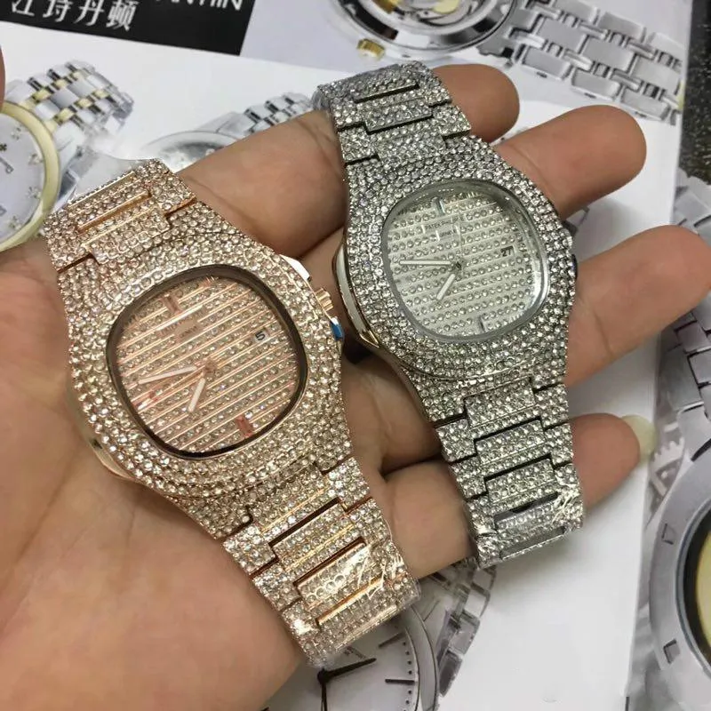 2020 Yeni Moda Çift Elmas İzle ICE-Out Bling Mens Saatler İçin Erkekler Kadınlar Hip Hop izle Man Kuvars İş Kol Man dışarı buzlu