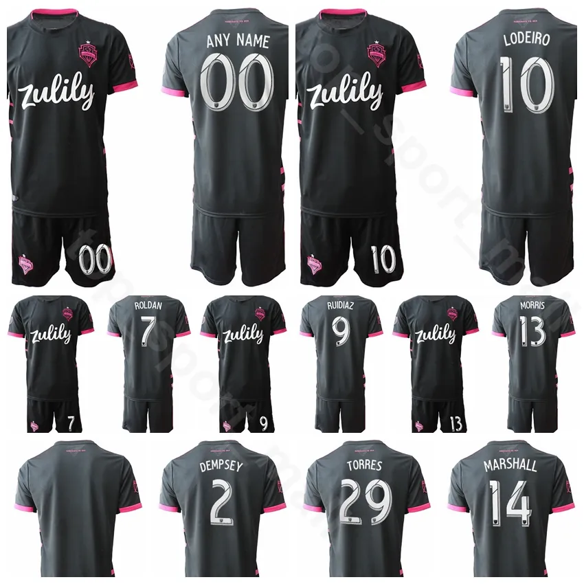 19-20 MLS Soccer 10 Nicolas Lodeiro Jersey Set FC Seattle Sounders 9 Raul Ruidiaz 7 Cristian Roldan Football Camiseta Kits Uniforme Inicio Negro