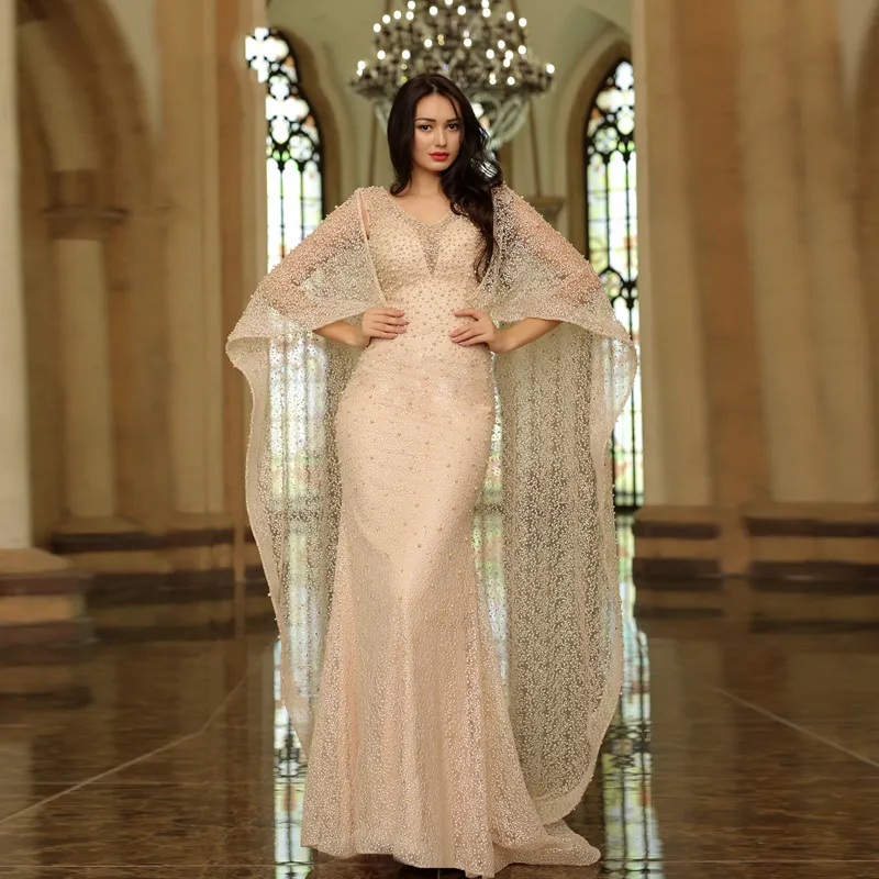 Beaded Lace Elegant Formal Evening Gowns with Wraps Floor Length Sleeveless Jewel Prom Dresses vestidos de gala