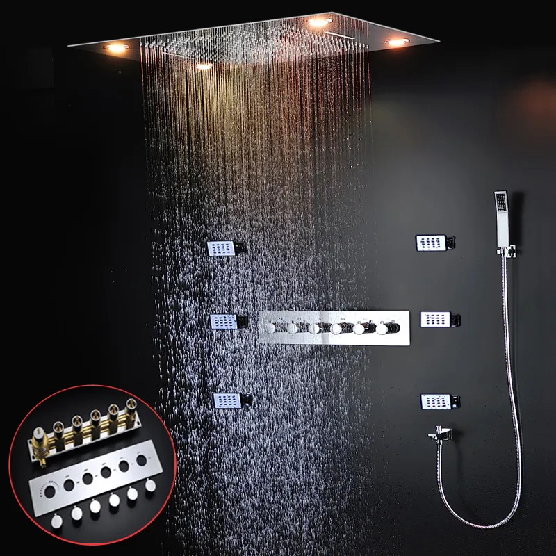 Luxury Multi Functions 600 * 800MM Rubinetti per doccia di grandi dimensioni Bagno Sistema doccia a LED Pannello per soffione a pioggia a cascata con set di getti per il corpo