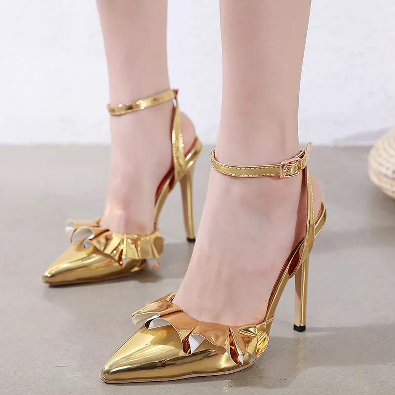 Crystal Queen Woman's High Heels Female Single Sandals Gold Elegant 7cm  Pointed Toe Stiletto Bride Wedding Shoes