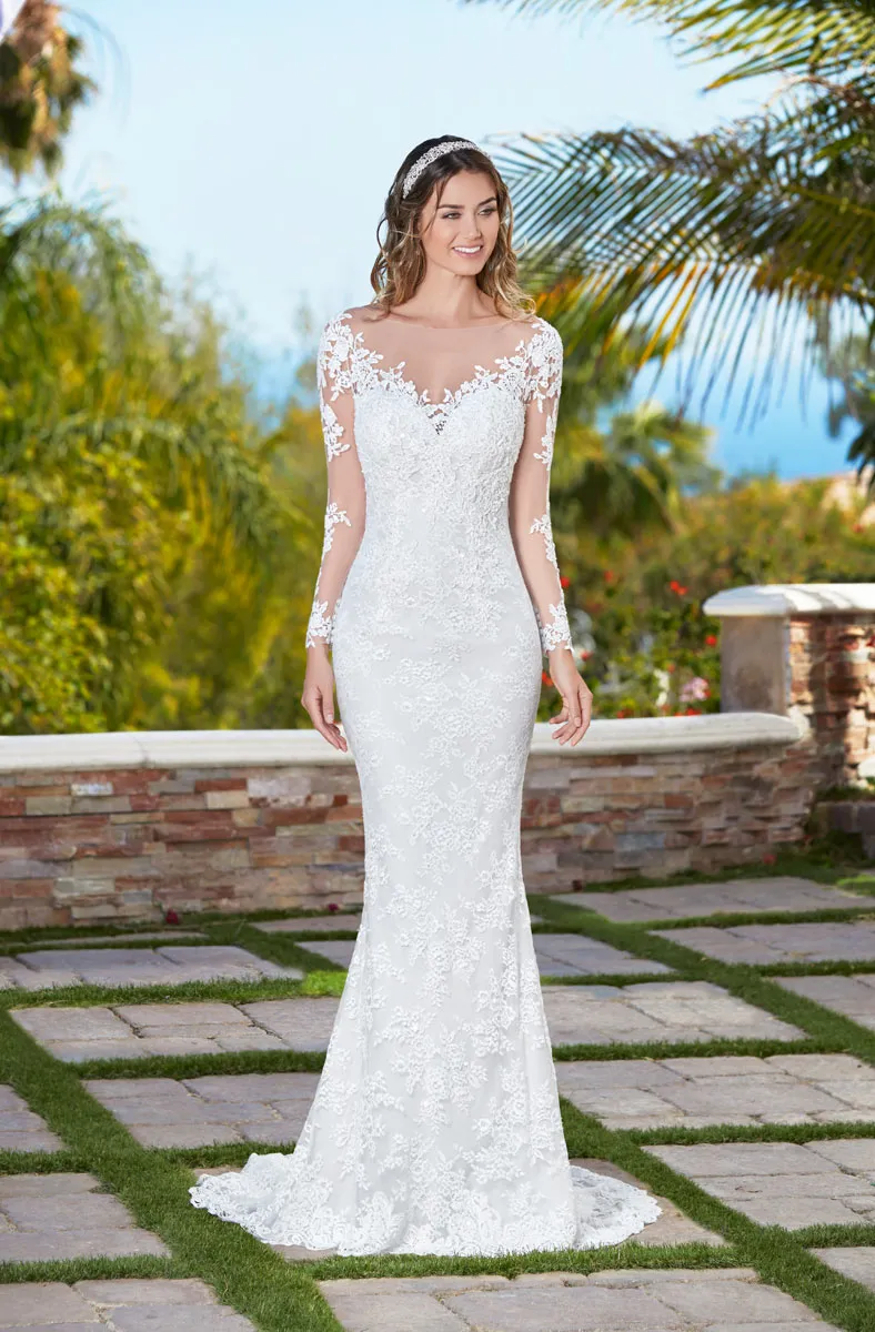 Mermaid Lace Lace Mermaid wedding dress with Long Sleeves, Boat Neckline, Sheer Illusion, and Plus Size Fit - See-Through Formal Gown