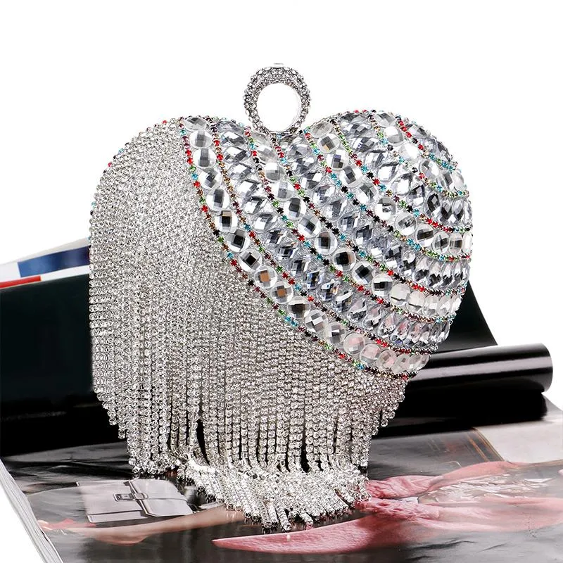 Designer-Sac de soirée en forme de coeur spécial luxe gland diamant jour embrayage or femmes sacs de mariage chaîne sac à main fourre-tout bolsos mujer ZD372