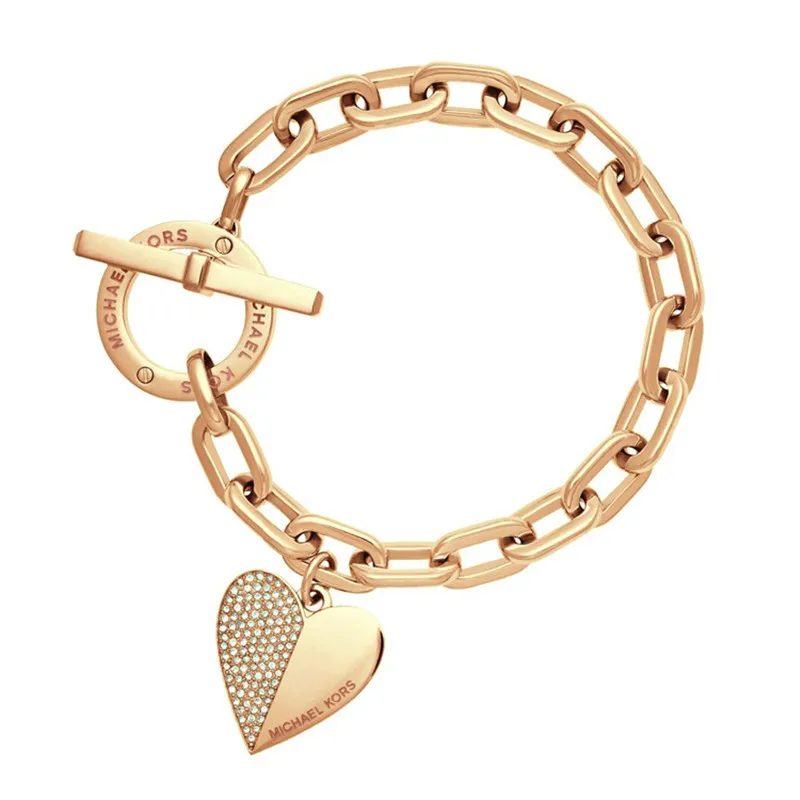 Janeiro de Moda Fashion Requintado Link Corrente de Polimento de Cristal Gold Sliver Rose Gold Bracelete Pulseira Na Moda Coração Metal Pulseira De Metal