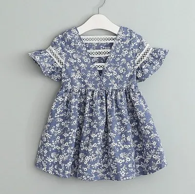 Baby Girls Floral Printed Dress 2019 Ny sommar Barn Lace Hollow Fly Sleeve Princess Dress Kids Clothing Z11